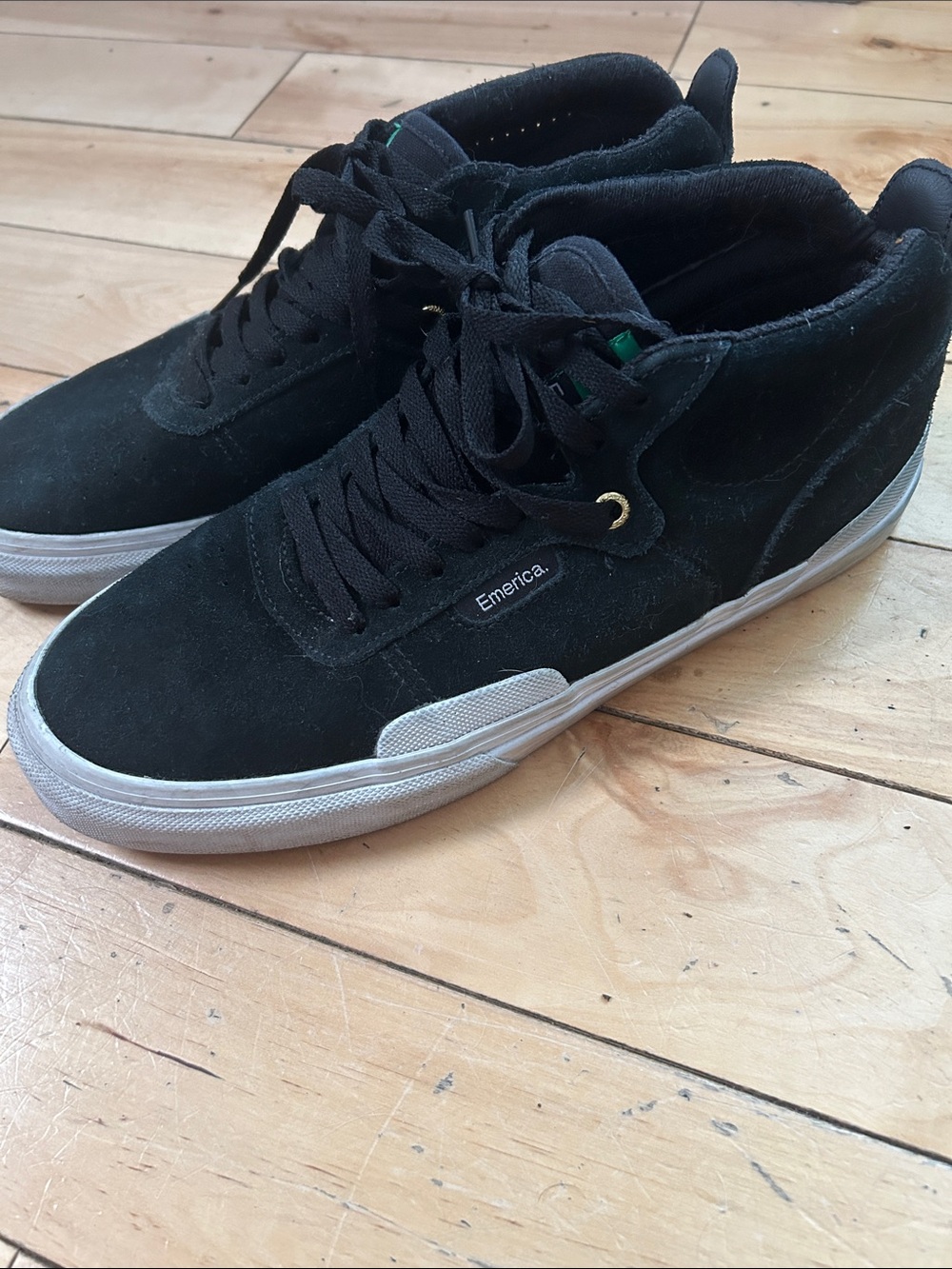 Emerica Black Suede Mid-Top Sneakers with White Sole
